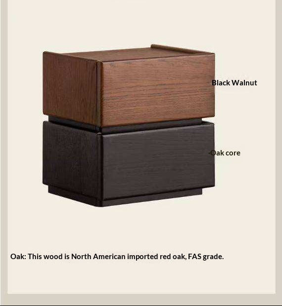 Black Walnut, Oak, Tulipwood Solid Wood, Solid Longan Hardwood Nightstand with Storage Drawer, Italian Style