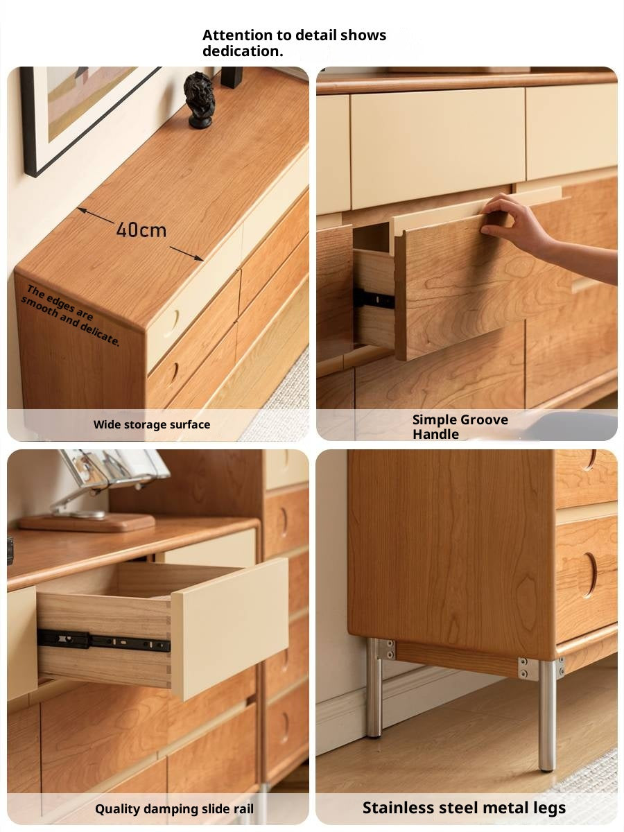 Cherry, Poplar Solid Wood Modern Minimalist Chest of Drawers