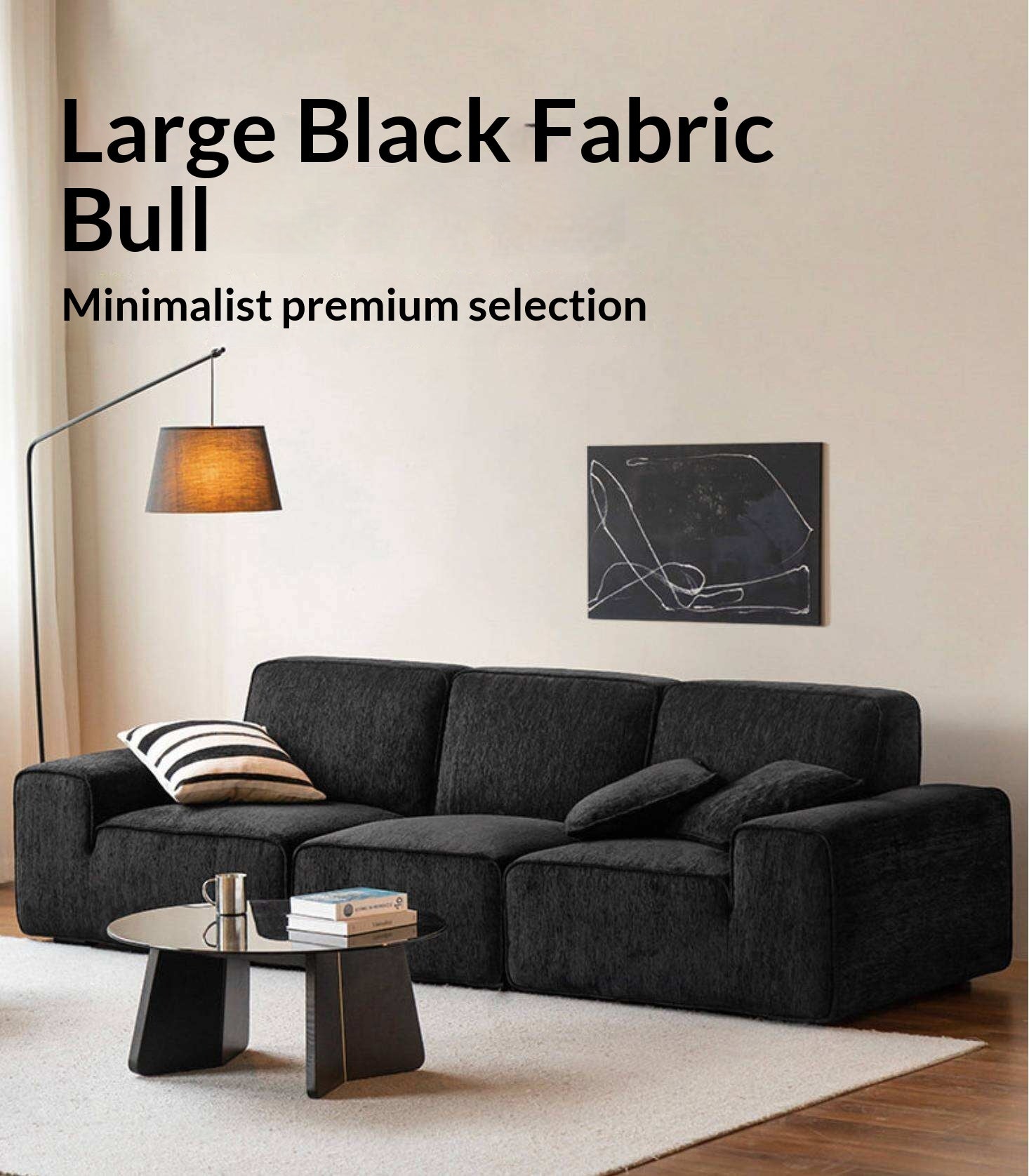 Fabric Big Black Cow Sofa Living Room Modern Extremely Simple Row