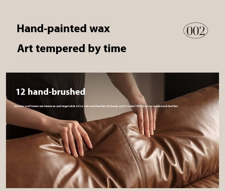 Full Leather High-Back Sofa with Oil-Wax Finish Italian-Style