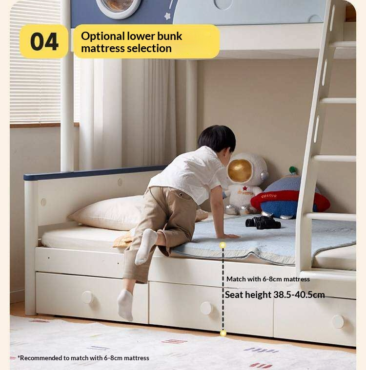 Rubberwood Solid Wood Spaceship-Themed Bunk Bed with Porthole Window