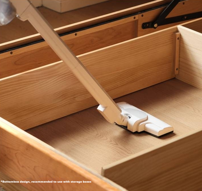 Cherry Solid Wood Floating Platform Box Bed, Headboard-Free Bed