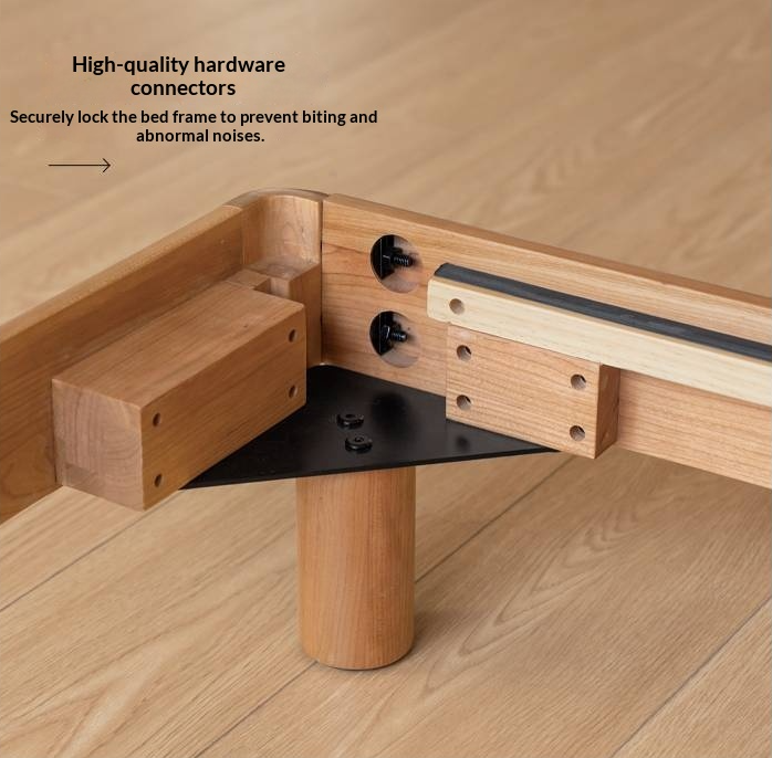 Cherry Solid Wood Fabric Soft Backrest Bed Modern Minimalist