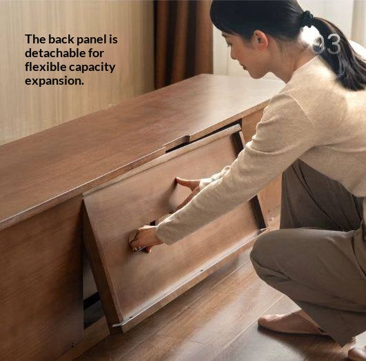 Sandalwood Solid Wood Low Profile TV Console with Fluted Panels
