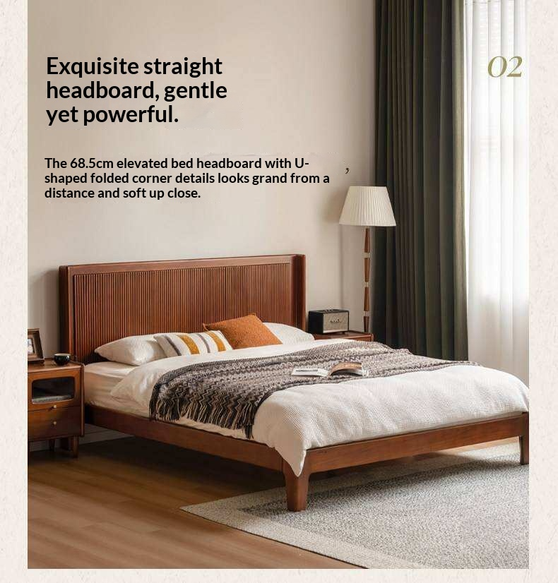 North American Tulipwood Solid Wood Platform Bed with Reeded Headboard