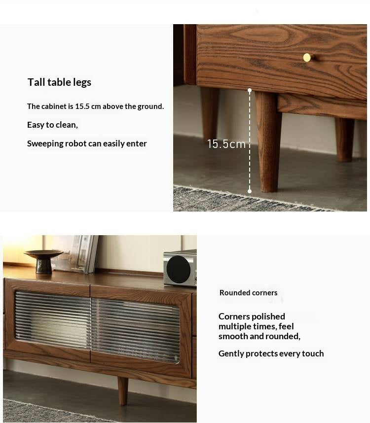 Ash Solid Wood TV Cabinet Minimalist Rock Plate