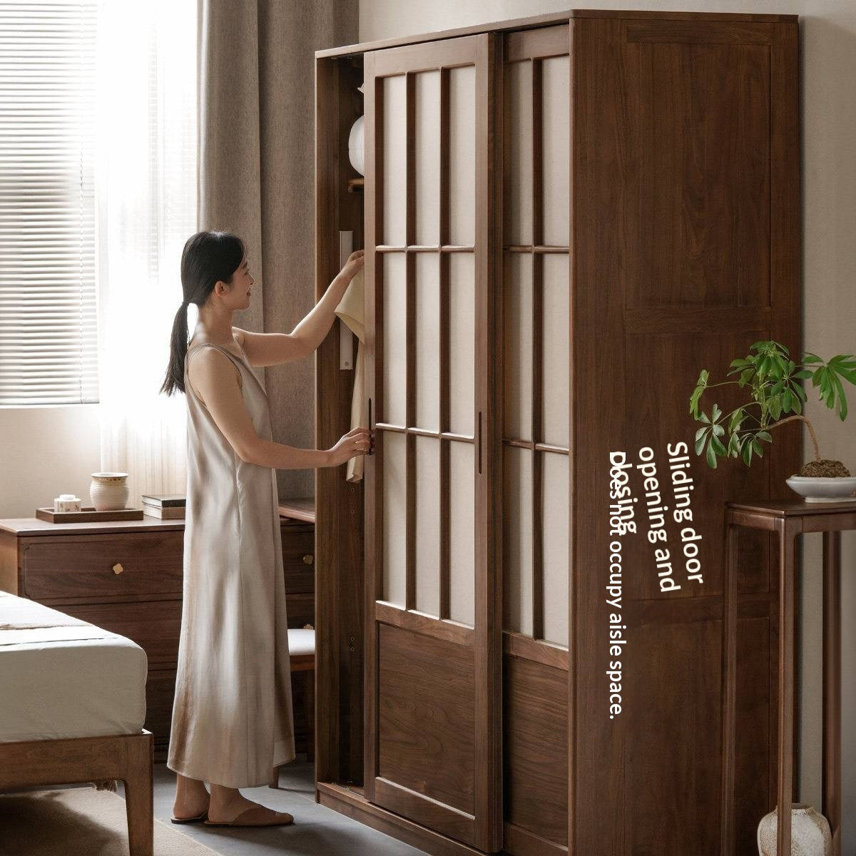 Black Walnut Solid Wood Wardrobe with Aesthetic Design
