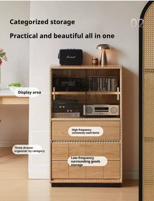 Oak Solid Wood Modern Side Cabinet with Light