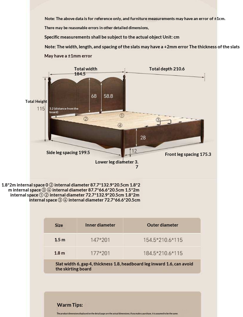 Poplar Solid Wood Bed with French Retro Style and Large Off-the-Floor Box Design