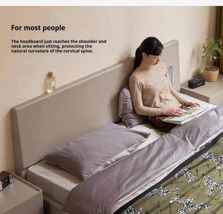 Poplar Solid Wood Floating Bed with Lights, Modern Minimalist