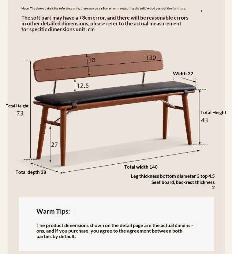 Beech Solid Wood Organic Leather Long Bench