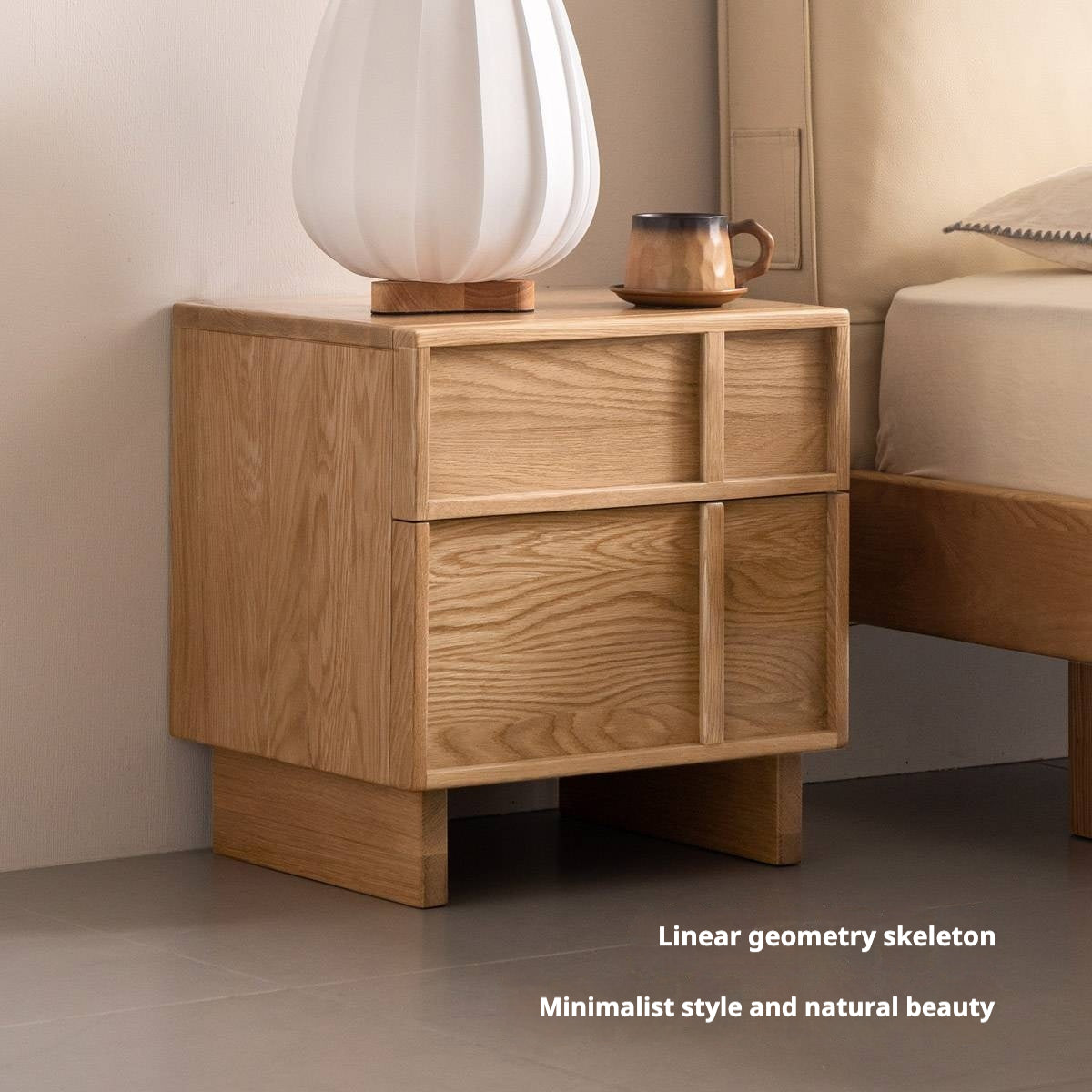 Red Oak, White Oak Solid Wood Two-drawer Nightstand