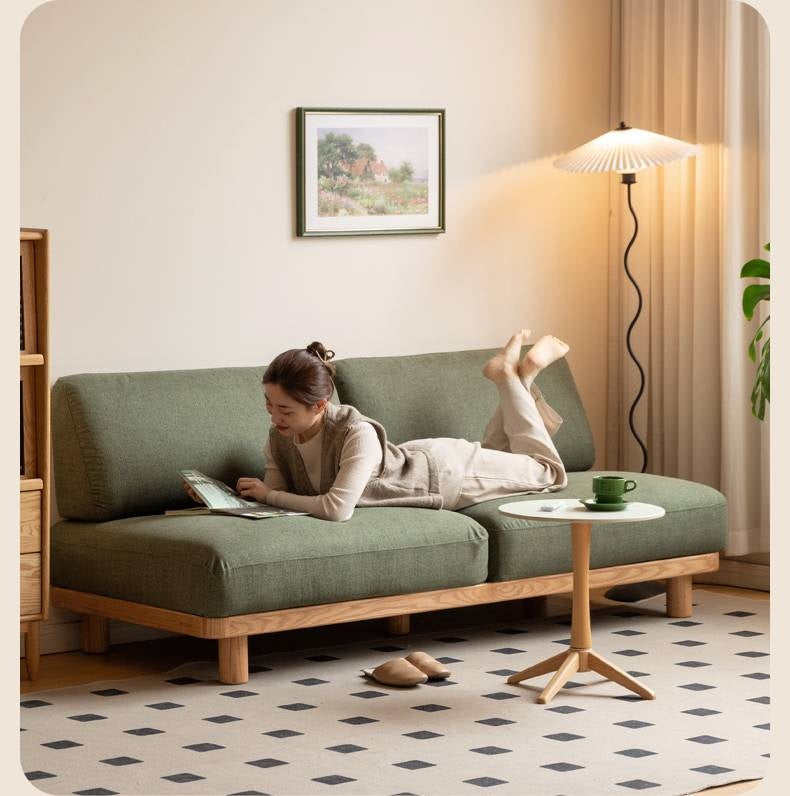 Oak Solid Wood Sofa Imitation Cotton and Linen