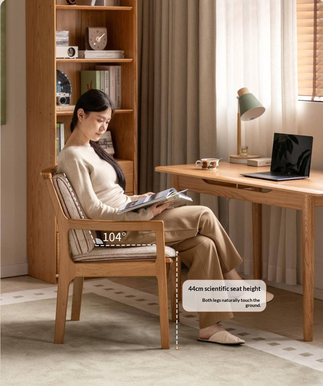 Cherry, Oak, Beech Solid Wood Book Chair Comfortable Soft Back Chair