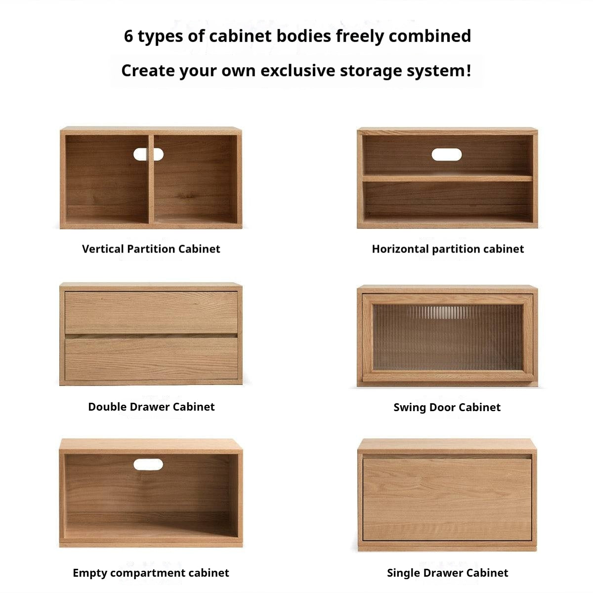 Ash Solid Wood Modern TV Cabinet with Freely Combineable Bookshelf and Storage