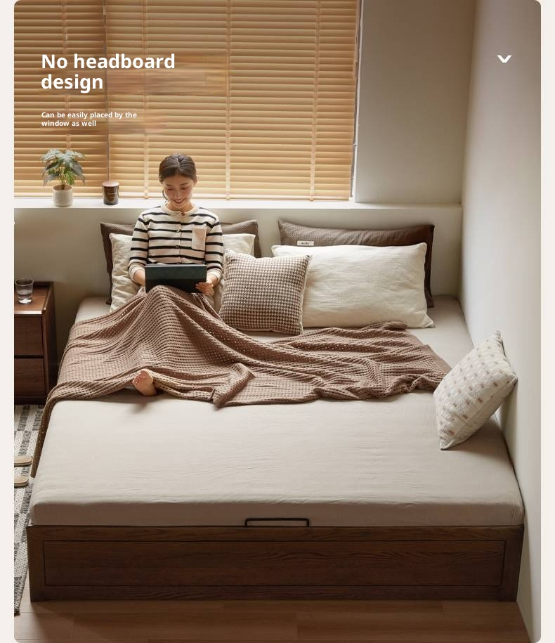Oak, Rubberwood Solid Wood Platform Box Bed, Headboard-Free Bed Modern Minimalist