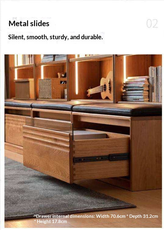 Cherry Solid Wood Bookcase with Wall Integration and Floor Storage Cabinet