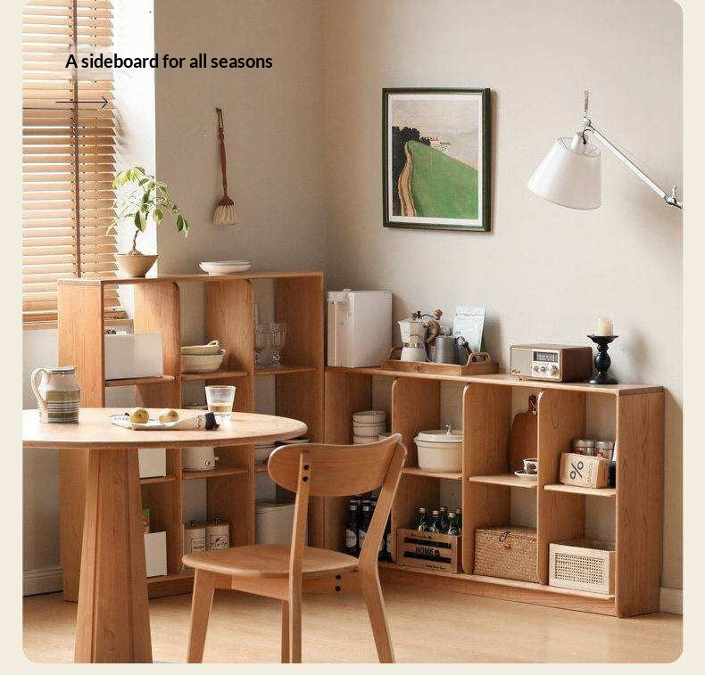 Cherry Solid Wood Freely Combinable Bookshelf with Floor-Standing Grid Design