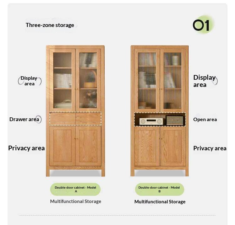 Oak, Solid Rubberwood Modern Minimalist Combination Bookcase