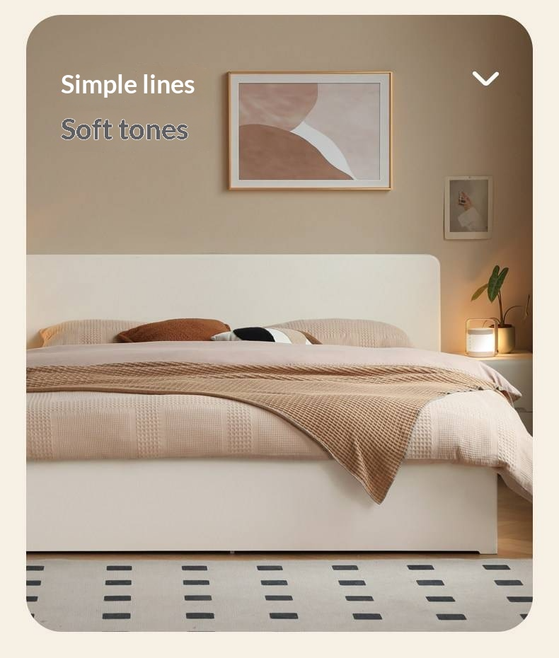 Rubberwood Solid Wood Bed — Modern Minimalist White Box Design