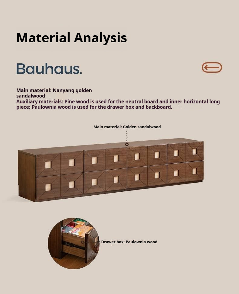 Sandalwood Solid Wood Vintage TV Cabinet with Floor Standing and Storage Space