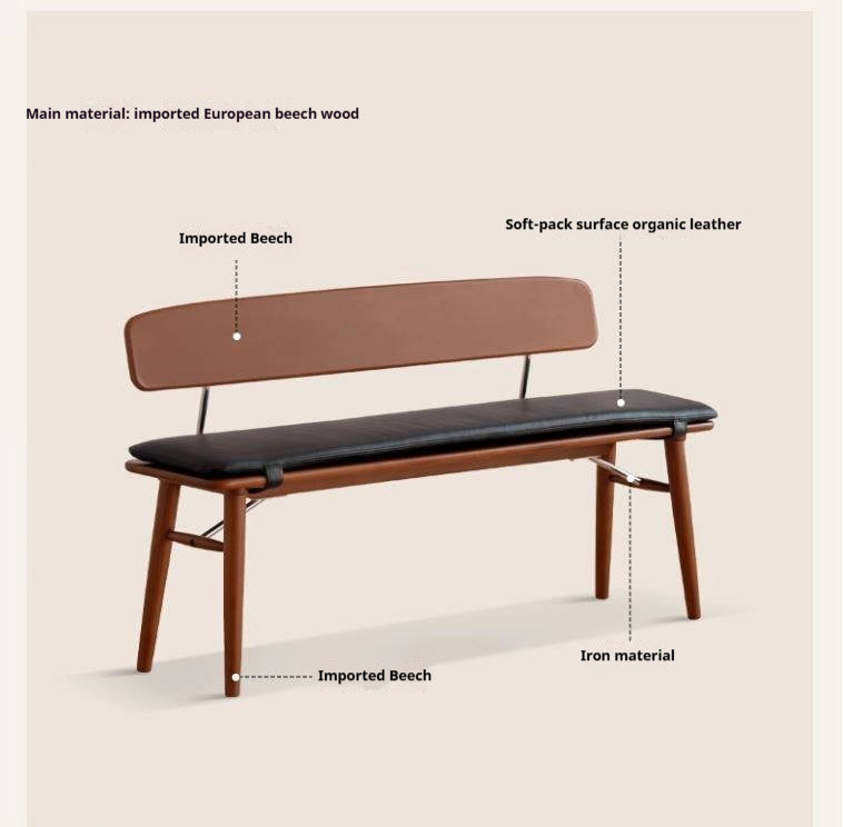 Beech Solid Wood Organic Leather Long Bench