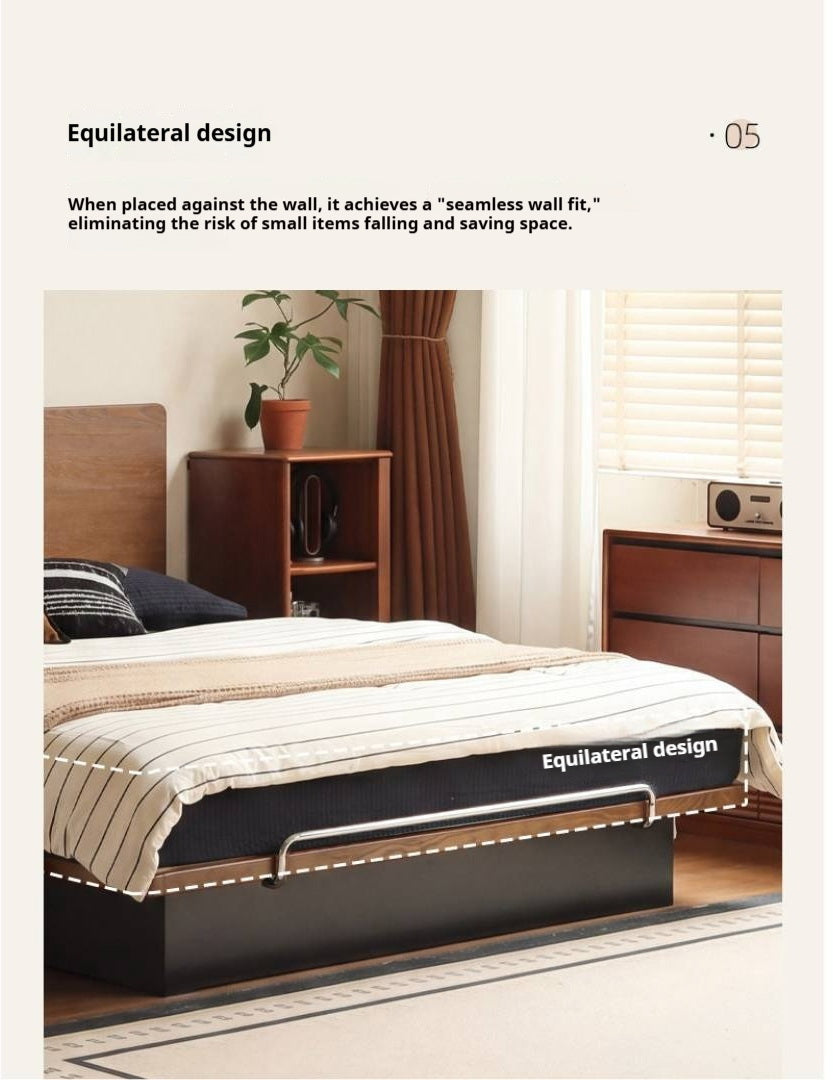Oak Solid Wood Mid-Century Floating Storage Bed with Lift-Up Storage Box