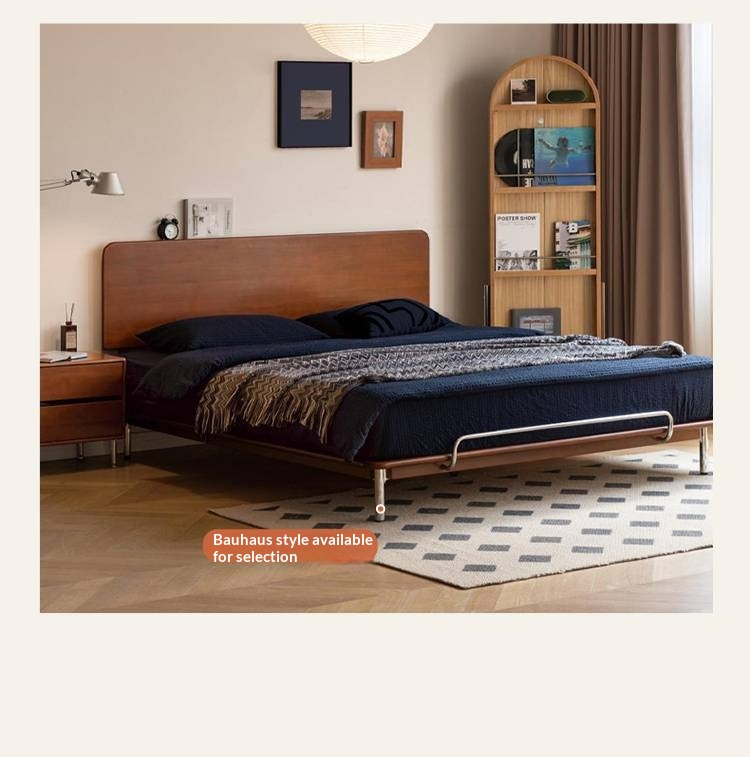 Poplar Solid Wood Platform Bed — No Headboard, Vintage Bauhaus Edge Style