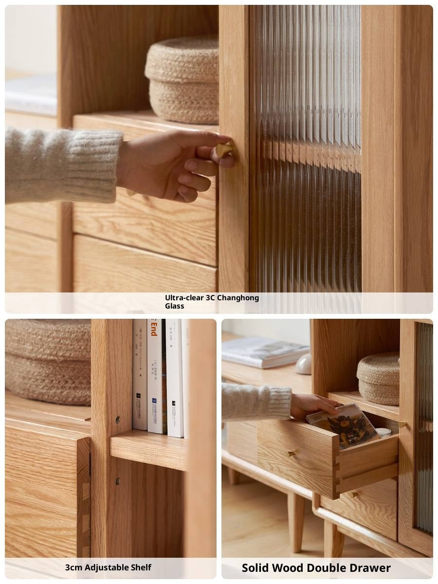 Oak, Beech Solid Wood, Solid Rubberwood Side Cabinet Nordic Style