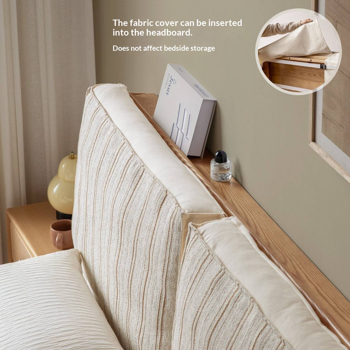 Fabric Bed Headboard Pillow with Large Removable Backrest Cushion