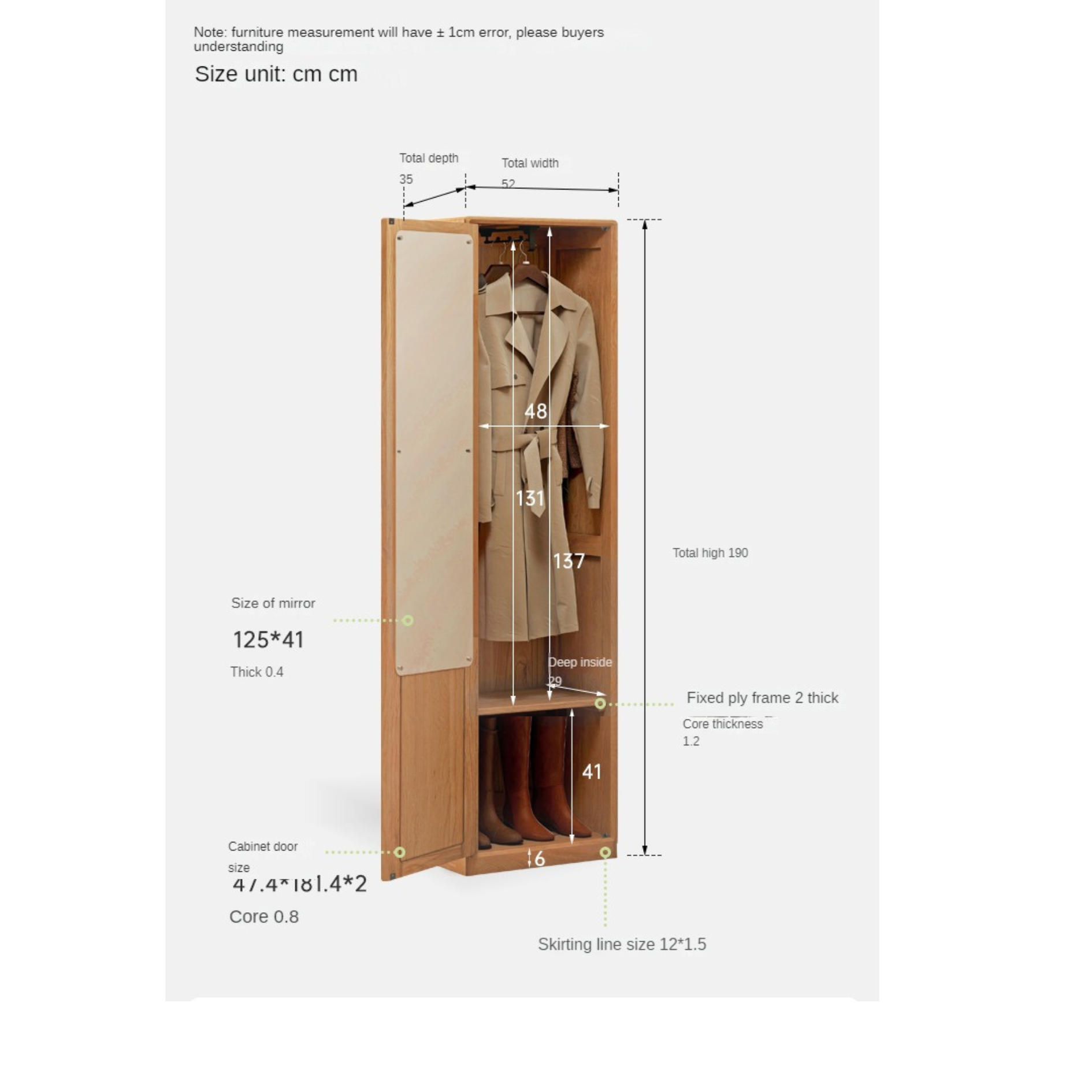 Oak Solid Wood Mirror entrance cabinet: