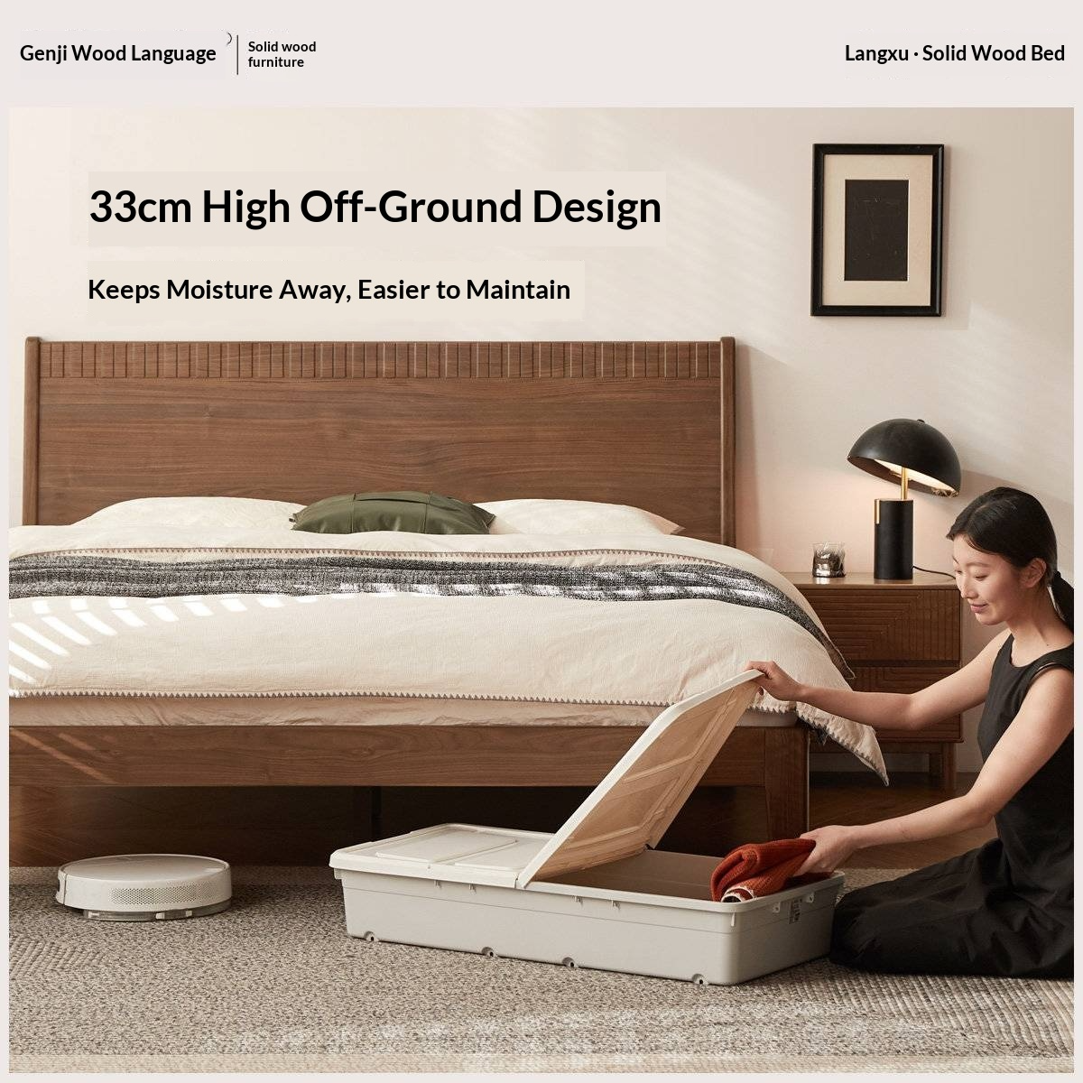 Black Walnut Solid Wood Modern Double Bed