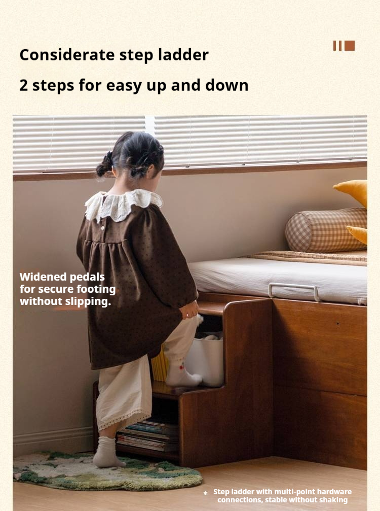 Rubberwood Solid Wood Kids’ Platform Bed and Hidden Storage