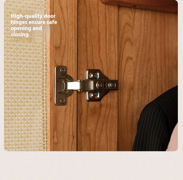 Cherry Solid Wood Swing Door Rattan Wardrobe