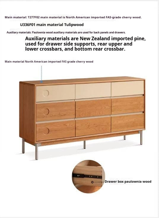 Cherry, Tulipwood  Solid Wood Modern Minimalist Chest of Drawers