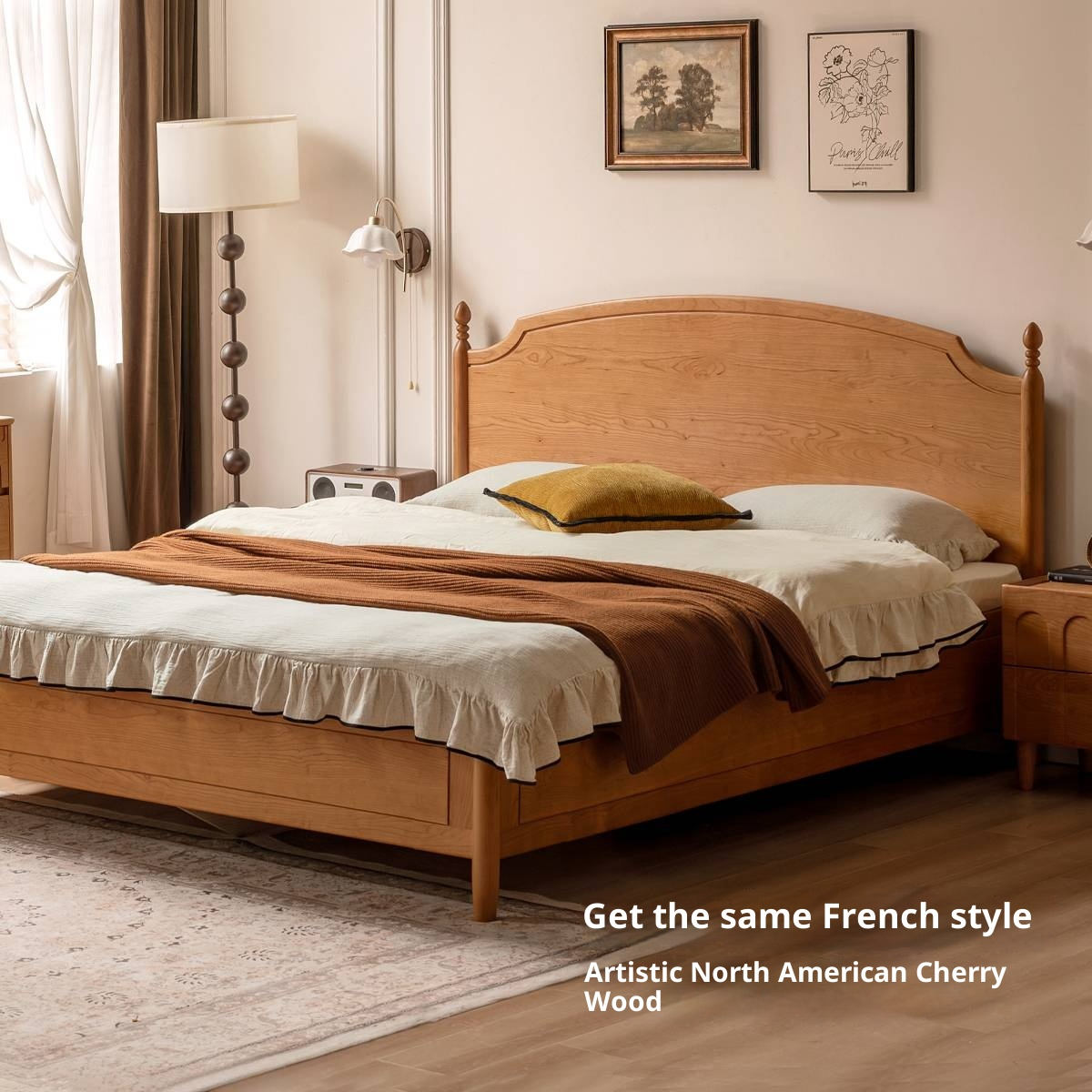 Poplar Solid Wood Box Bed, French Retro Style