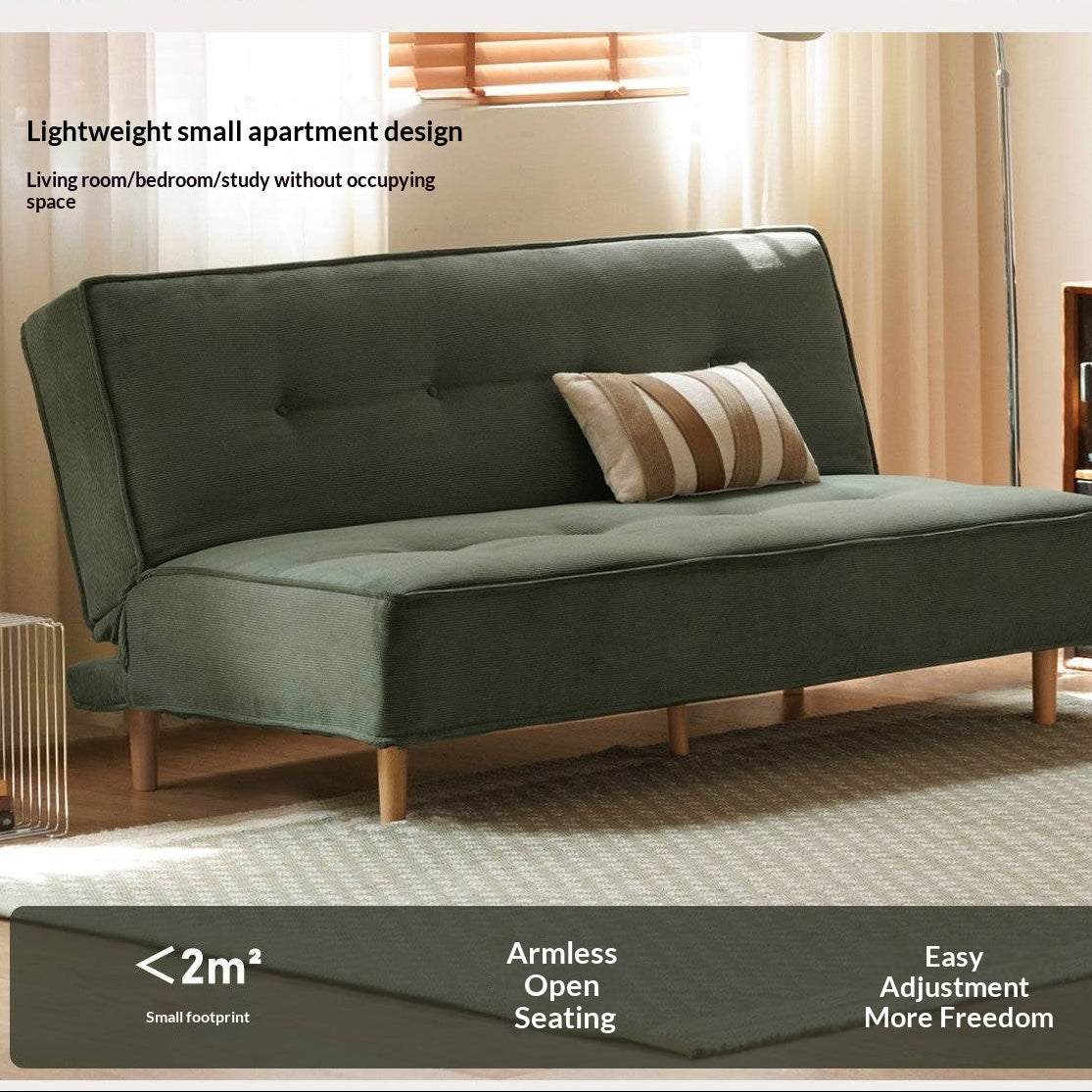 Armless Corduroy Futon Sofa Bed with Adjustable Backrest
