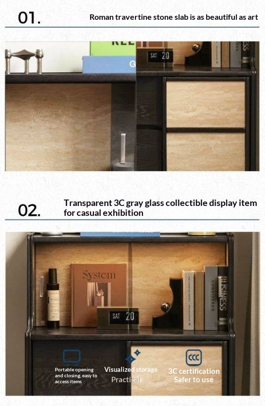 Oak Solid Wood Bauhaus Style Bar Cabinet with Sliding Doors