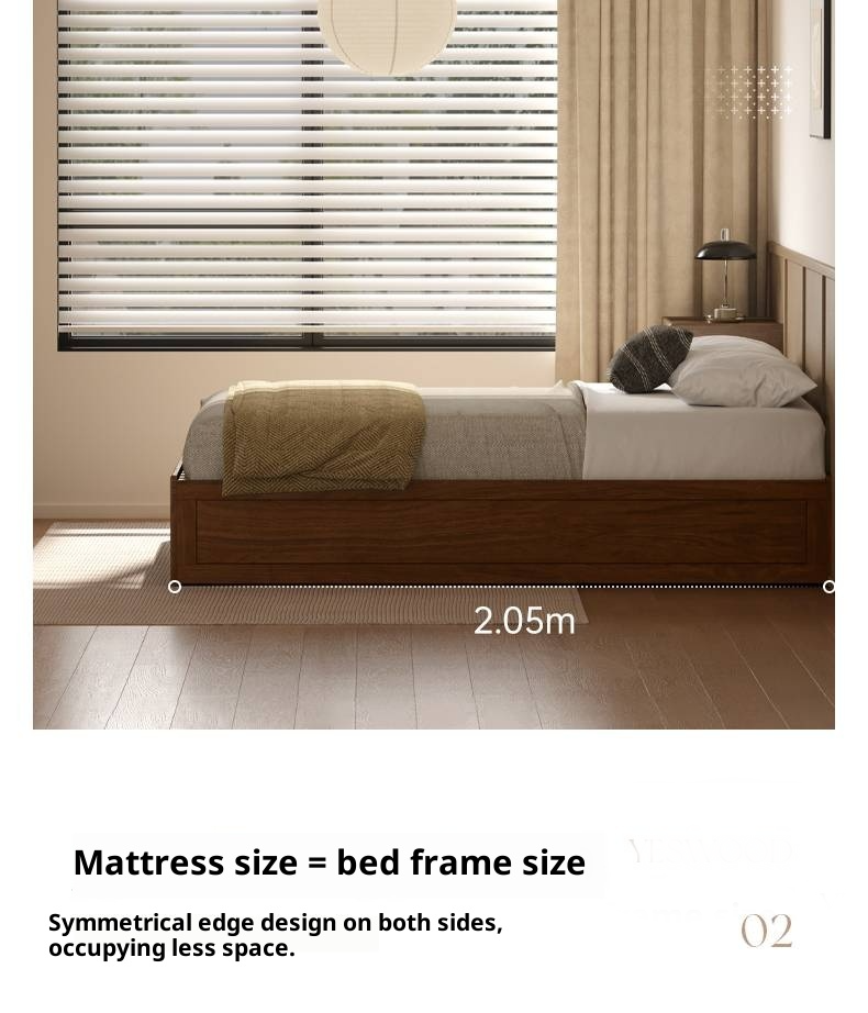 Black Walnut Solid Wood Italian Light Luxury Platform Bed, Headboard-Free Box Bed