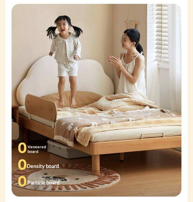 Beech Solid Wood Upholstered Kids Bed with Cloud-Shaped Headboard