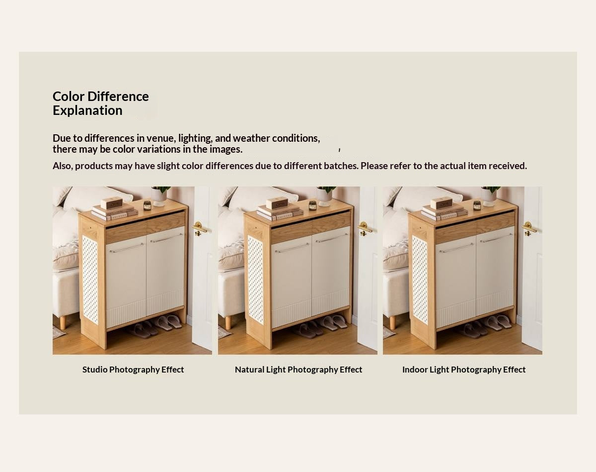 Oak Solid Wood Large Capacity Shoe Storage Cabinet with Fluted Panel Doors and Adjustable Shelves