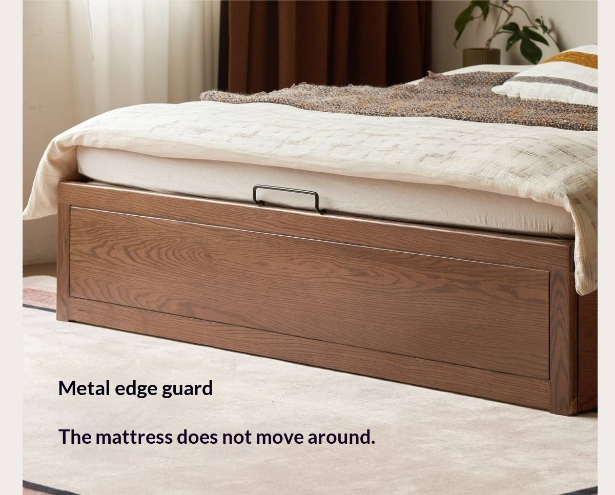 Oak Solid Wood Storage Platform Bed with Drawers, Walnut Color