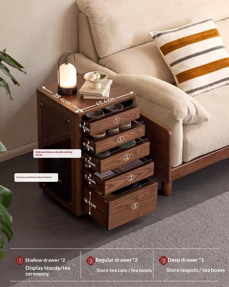 Ash, Black Walnut Solid Wood Mobile Kettle Integrated Tea Cabinet