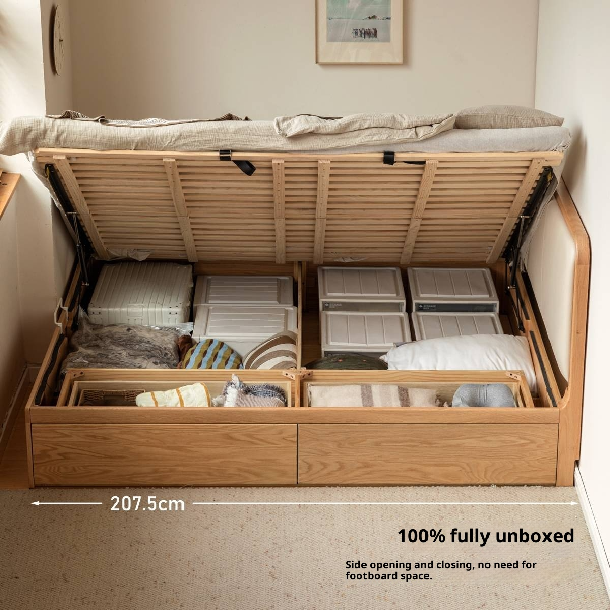 Oak Solid Wood Genuine Leather,  Eco-leather Box Bed