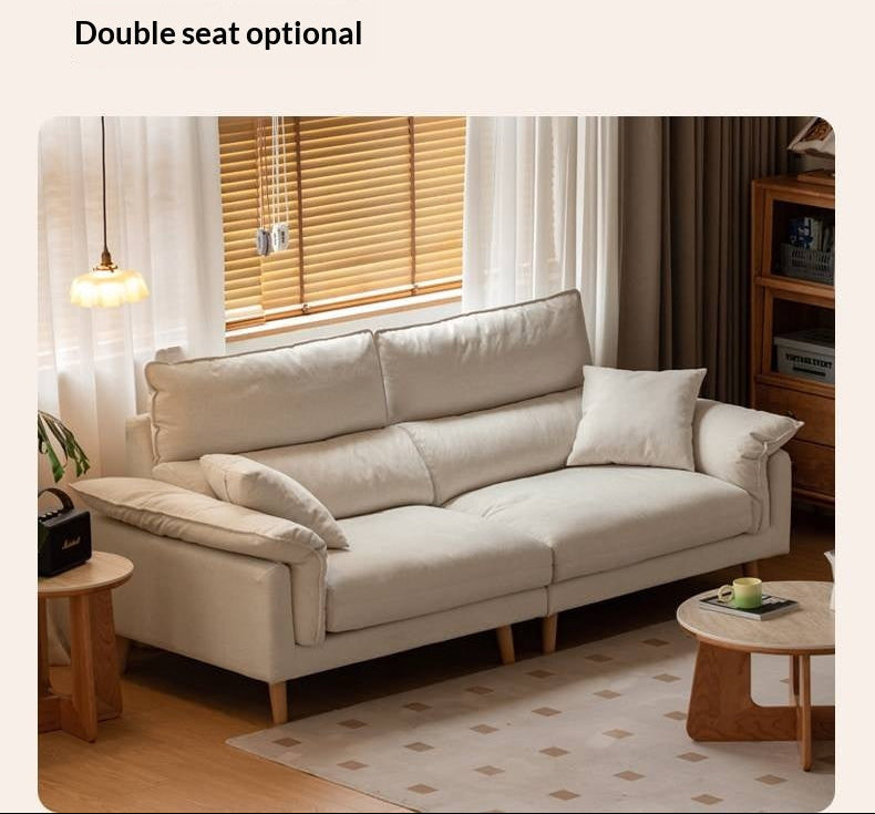 Deep-Seat Sofa with Down-Filled Cushions and Wood Legs-Genuine leather, fabric