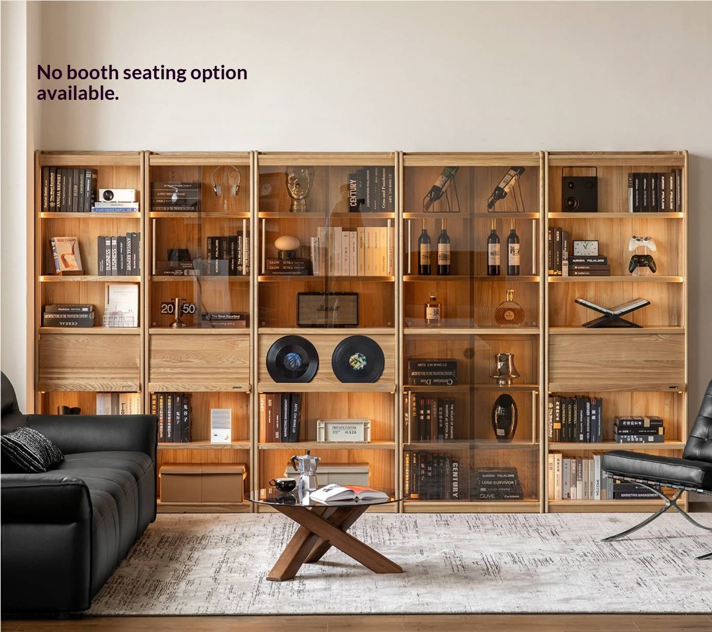 Oak, Ash Solid Wood Bookshelf with Integrated Booth Seating
