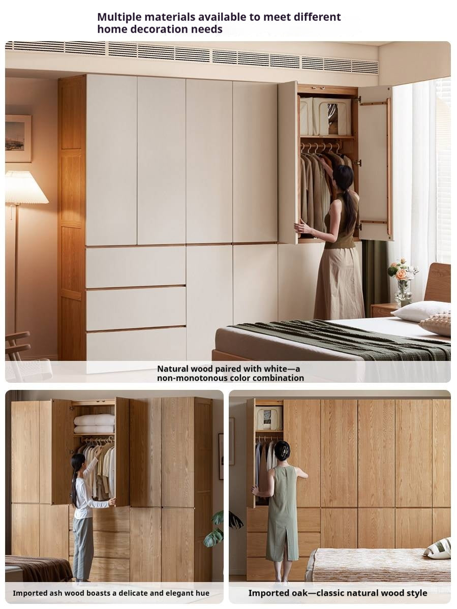 Pine Solid Wood Sectional Large Wardrobe Cream Style