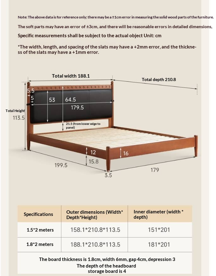 Poplar Solid Wood Vintage Soft Backrest Bed