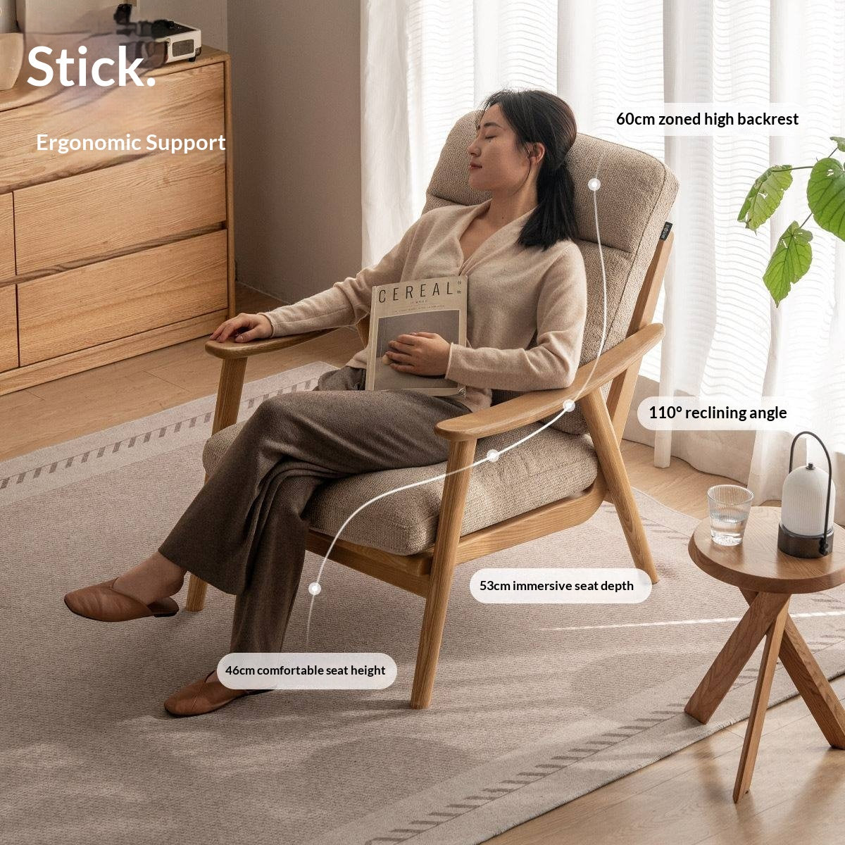 2 pcs Ash Solid Wood Genuine Leather, Fabrics Accent Chair, Modern Minimalist Lounge Chair