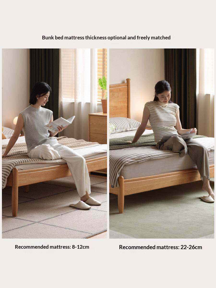 Cherry Solid Wood Nordic Platform Bed with Curved Panel Headboard